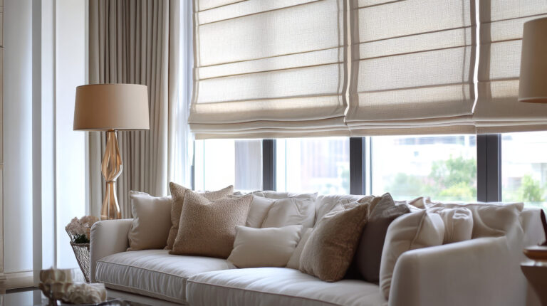 Roman shades Manhattan installed in a modern NYC apartment living room